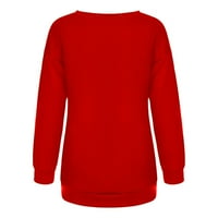 Дамски качулки клирънс леки качулки за жени дамски модни ежедневни Плътен цвят Дълъг ръкав Нова Година печатни Пуловер червен с