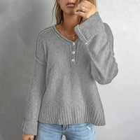 Вивианио ХД пуловери за жени клирънс Плюс размер Жени Случайни пръст Дълъг ръкав бутон плета пуловер в-врата Пуловер