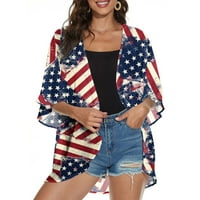 Идораван летни жилетки за жени клирънс, Дамска Мода американски флаг Плажно облекло жилетка хлабав върхове риза
