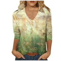 Lydiaunistar Clearance плюс размер Женски моден печат Разхлабени тениски ръкави Блуза V-образно деколте.