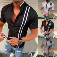 Мъжки Шарени Бутон Случайни Тънък Риза С Къс Ръкав Празник Тениска Върховете Чай Рокля