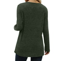 Aayomet върхове с дълъг ръкав за жени къси, тениски с дълъг ръкав за жени ежедневни veec върхове Основни оребрени тънки фитлети блуза, зелена xxl