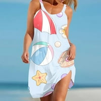 Женски моден летен плаж ежедневен принт без ръкави сладка мини рокля с прашка