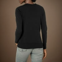 Дамски дълъг ръкав кабел плета пуловер отворен преден пуловер жилетка дамски жилетка, Черно, размер ШЛ