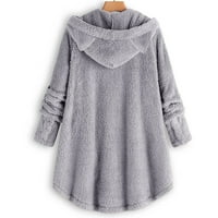 Floleo жени Прочистване на палто есен зимен копче солиден топ качулка пуловер хлабав пуловер блуза плюс размер