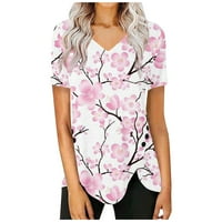 Тениски за жени свободни годни летни къси ръкави на туника отгоре кожи ризи за корем свободна удобна блуза за гамаши, розово xxxxxl