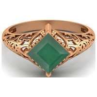 1. CTW Square Green Ony Filigree Sterling Silver Rose Vermeil Solitaire жени Сватбен пръстен