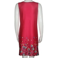Дамски рокли отпечатани кръгли деколте слънчева рокля мини ежедневни летни рокли без ръкави горещо розово 3xl