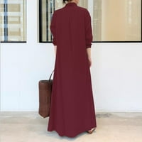 Жени памук и бельо с твърд цвят ревера с дълъг джобни рокля с дълга риза, моля, купете един или два размера нагоре