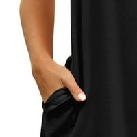 Женски моден без ръкав кръгла шия ежедневно твърди дантелени пачуърк джобове рокля лятна мода каксуална плюс размери сущидрес
