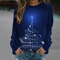 Jalioing пуловер суичър за жени Коледа дълъг ръкав твърд цвят стилен отпечатан отпечатъци удобна блуза