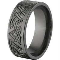 Плосък черен циркониев пръстен с фрезован келтски дизайн