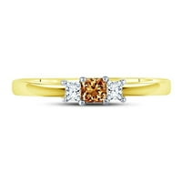 Диамантената сделка 14kt жълто злато принцеса кафяв диамант 3-каменна булчинска сватба годежен пръстен cttw