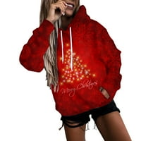 Дамски плюс размери разчистване ден женски моден разхлабен ретро пуловер Kangroo Pocket Jumper с качулка Slouchy плюс размер с дълъг ръкав суичър за коледно печат есенни върхове червени s