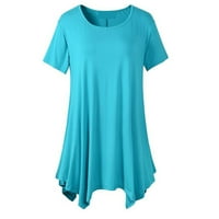 Zpanxa летни върхове за жени, ризи за тренировка за жени, ежедневни летни плътни цветове с късо ръкав кръгла шия топ блуза небесно синьо xxl