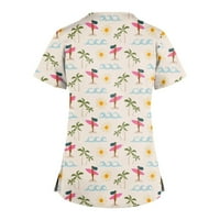 Hanas Women's Summer Fashion Casual Classic-Fit V Neck Cross щамповане униформа тениска с къс ръкав отгоре с джоб