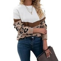 Пуловери случайни Модел Леопард печат кръг врата Дълъг ръкав Дамски пуловери