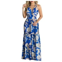 Плюс рокля с размер за жени maxi maxi тропически бохемски ваканционни рокли сини 2xl