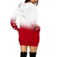 Pxiakgy удобни качулки рокля за жени Коледни принт с дълги ръкави ризи плюс размер зима ежедневна свободна суичър с джоб червено + l