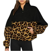Smihono дамски плюшени суичъри капка фенер с дълъг ръкав пуловер цветен блок леопардов пачуърк тийнейджъри топли кръгли-деколте върхове бизнес удобно свободно приспособяване на ежедневни течащи кенгуру джобна блуза