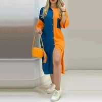 Модна дамска небрежна свободна секси рокля с джобни копчета с дълъг ръкав, оранжева, s