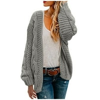 Kali_store пуловери за жени модерни дамски зимни отворени предни предни ръкави кабели плетен жилетка пуловер палта сиво, един размер