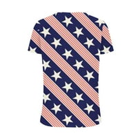 Ecqkame Американска флаг риза върхове дамски 4 юли тениски Разчистване Жени V-образни деколтета Ден