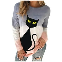 Жени модни о-не-образни котки с дълги ръкави с дълги ръкави върхове блуза градиент суичър