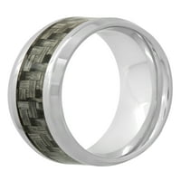 Мъжка неръждаема стомана сив въглеродни влакна сватбена лента - Мъжки пръстен