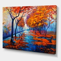 Оранжев Есенен пейзаж с малък път живопис платно Арт Принт