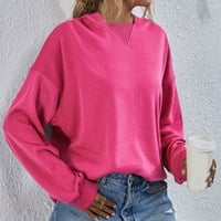 Капка рамен пуловер френски качулка плюс дамски солиден цвят ежедневен екипаж врат Raglan с дълъг ръкав тениски блуза отгоре без потни ризи жени жени пуловер качулка