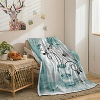 Teal florals Soft Flannel Throding одеяло, селски цветя селска къща кънтри тематично тематично синьо, топло легло хвърляне на одеяло, плюшено хвърляне на одеяла за диван диван леглото Gozy диван легло къмпинг пътуване