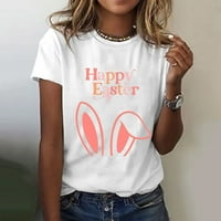 Жени ежедневни щастливи анимационни зайци отпечатани тениска с къс ръкав кръгла шия разхлабена горна част прости дрехи
