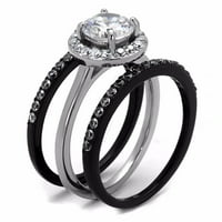 Двойка пръстен комплект дамски два тона черна неръждаема стомана сватбен пръстен Мъжки кабел комплект CZ сватбена лента с размер W10M9