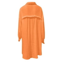 Дамски памучен бельо копче с риза рокли с дълъг ръкав с висок туники върхове солиден цвят небрежен хлабав блуза оранжева m