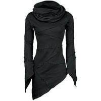 ризи с дълъг ръкав за жени жени тънки твърди костенурка шал яка асиметрични ръкави с коси на подгъва блуза черно xxl