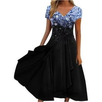 WHLBF отстъпки летни рокли за жени флорални печат с къс ръкав v шия рокля плисирани рокли рокли