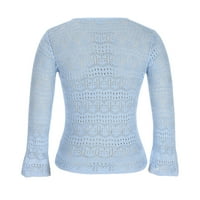 Absuyy Fashion Overable Lowaters for Women Gift- твърд цвят плетен с дълъг ръкав удобен лек пуловер върхове сини размер xl