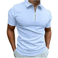 Calssic Fit Polo ризи за мъже, пролет лято твърд цвят яка с късо ръкав риза мъже ежедневни бизнес високи разтягащи върхове с квартал цип