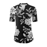 Apepal Women Tops Buttons V-образно печат риза за ежедневни летни къси ръкави Женски ризи