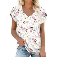 Тениски на Odeerbi V Neck за жени с къс ръкав отпечатък свободен ежедневен летен тийп върхове многоцветни
