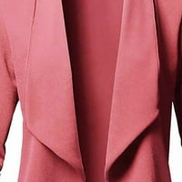 Дамски солиден отворен преден жилетка с дълъг ръкав небрежно палто на яке xxxxl розово