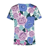 Zodggu ризи блуза за жени върхове ръкави дами лятна мода v шия флорален принт Разхлабете ежедневни големи размери свободни ежедневни женски свободно време син xl