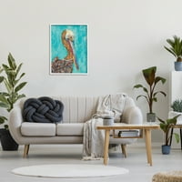 Ступел индустрии красива Пеликан птица ярки колажни модели дизайн живопис бяла рамка изкуство печат стена изкуство, дизайн от Лиза Моралес