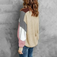 Йоолин Дамски дълъг ръкав Жилетки пуловер бутон надолу цвят блок Жилетки Връхно палто