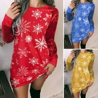 dianhelloya o-neck с дълъг ръкав пуловер хип опаковка коледни рокля Коледна снежинка печат пайети за шиене на жени мини рокля улични дрехи