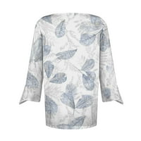 Клирънс！ tofotl летни дамски модерна печатница туника блуза три четвърти ръкави ризи есен V-образно деколте на пуловер върхове светло сиво xxxl