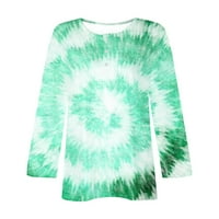 Lydiaunistar Time and Tru Women Tops Clearance Женски моден отпечатан хлабав тениска с дълги ръкави блуза кръгла шия ежедневни върхове зелени xxxxl
