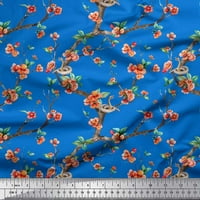 Soimoi Georgette Viscose Fabric Snake, Leaves & Blossom Floral Print Craft Fabric край двора