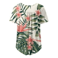 Дамски лято плюс размер на туника върхове къси ръкави блузи ежедневни флорални ризи на Хенли Ekousn